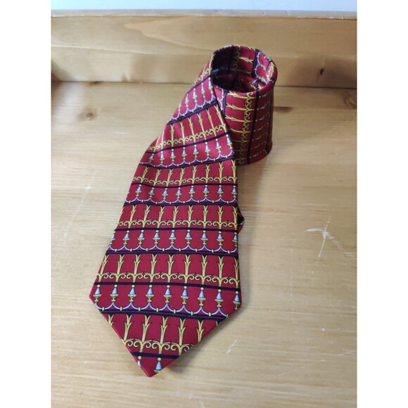 Domenico Franco Como Men's Necktie Tie 100% Silk Gold Red Pattern Italy - Picture 1 of 5